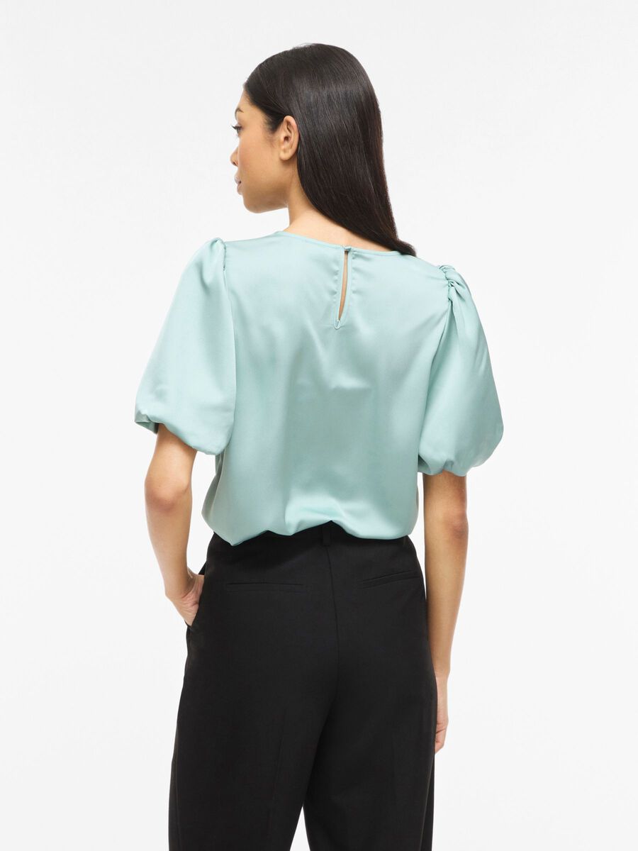 Carousel image - VIELLETTE ROUND NECK SHORT SLEEVED TOP, Blue Surf | 2