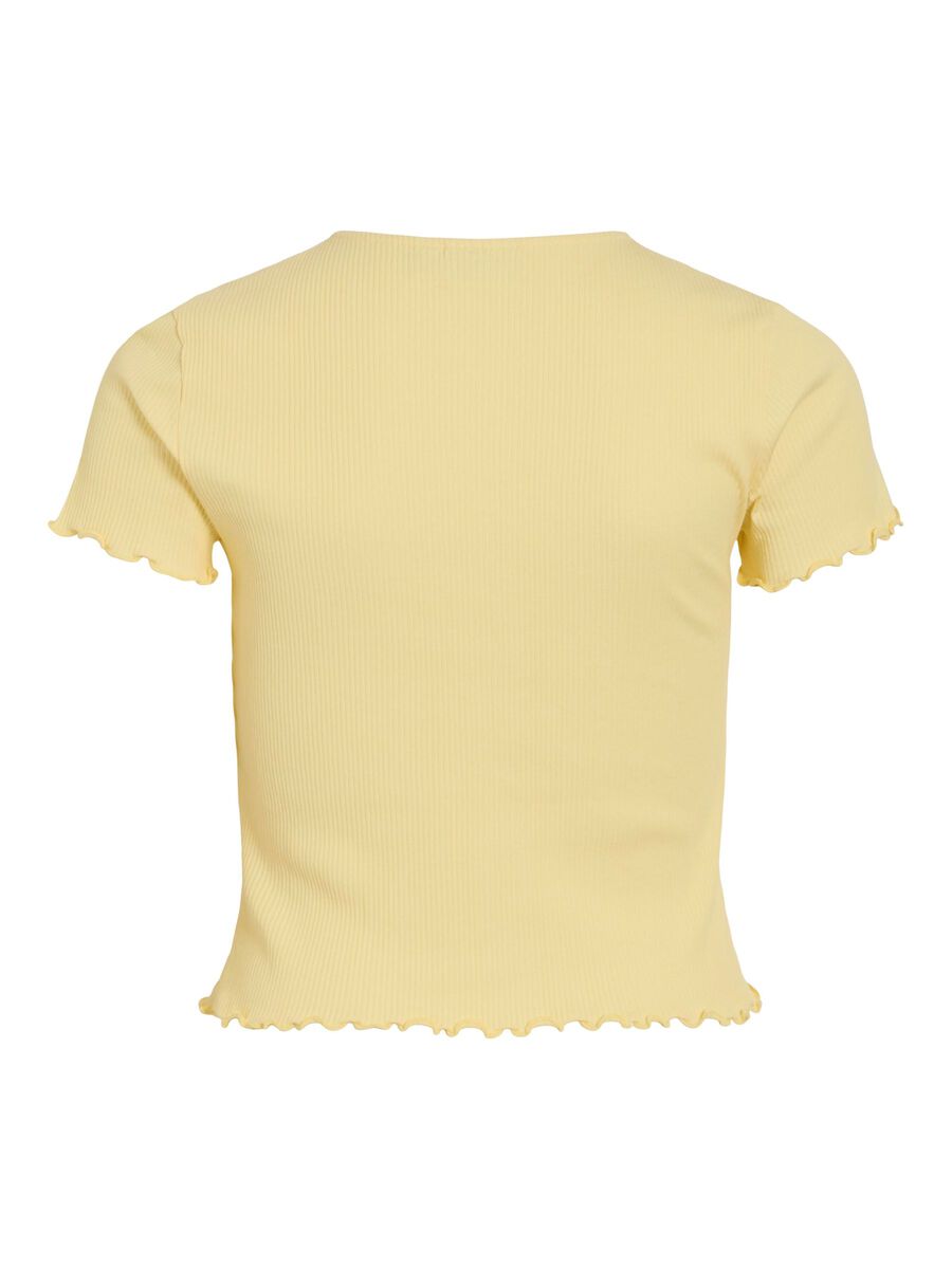 VILA BUTTONED SHORT SLEEVED TOP, Pale Banana, highres - 14105092_PaleBanana_002.jpg