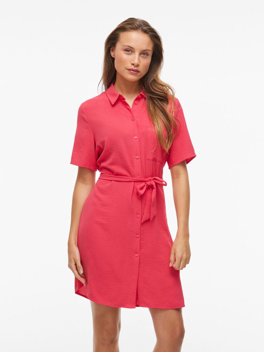 VILA À MANCHES COURTES ROBE-CHEMISE, Viva Magenta, highres - 14101659_VivaMagenta_003.jpg
