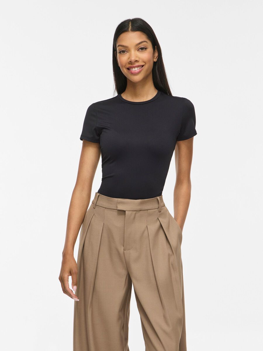 Product carousel image - VIKENZA ROUND NECK SHORT SLEEVED TOP, Black | 1