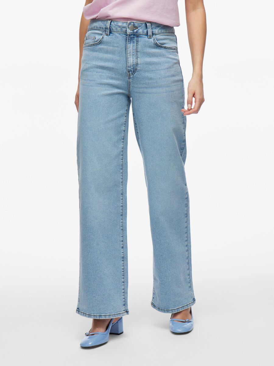 VILA HIGH WAIST WIDE FIT JEANS, Light Blue Denim, highres - 14103164_LightBlueDenim_003.jpg