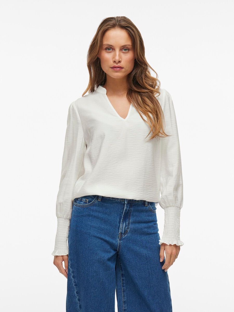 VILA V-NECK LONG SLEEVED TOP, Snow White, highres - 14109747_SnowWhite_003.jpg