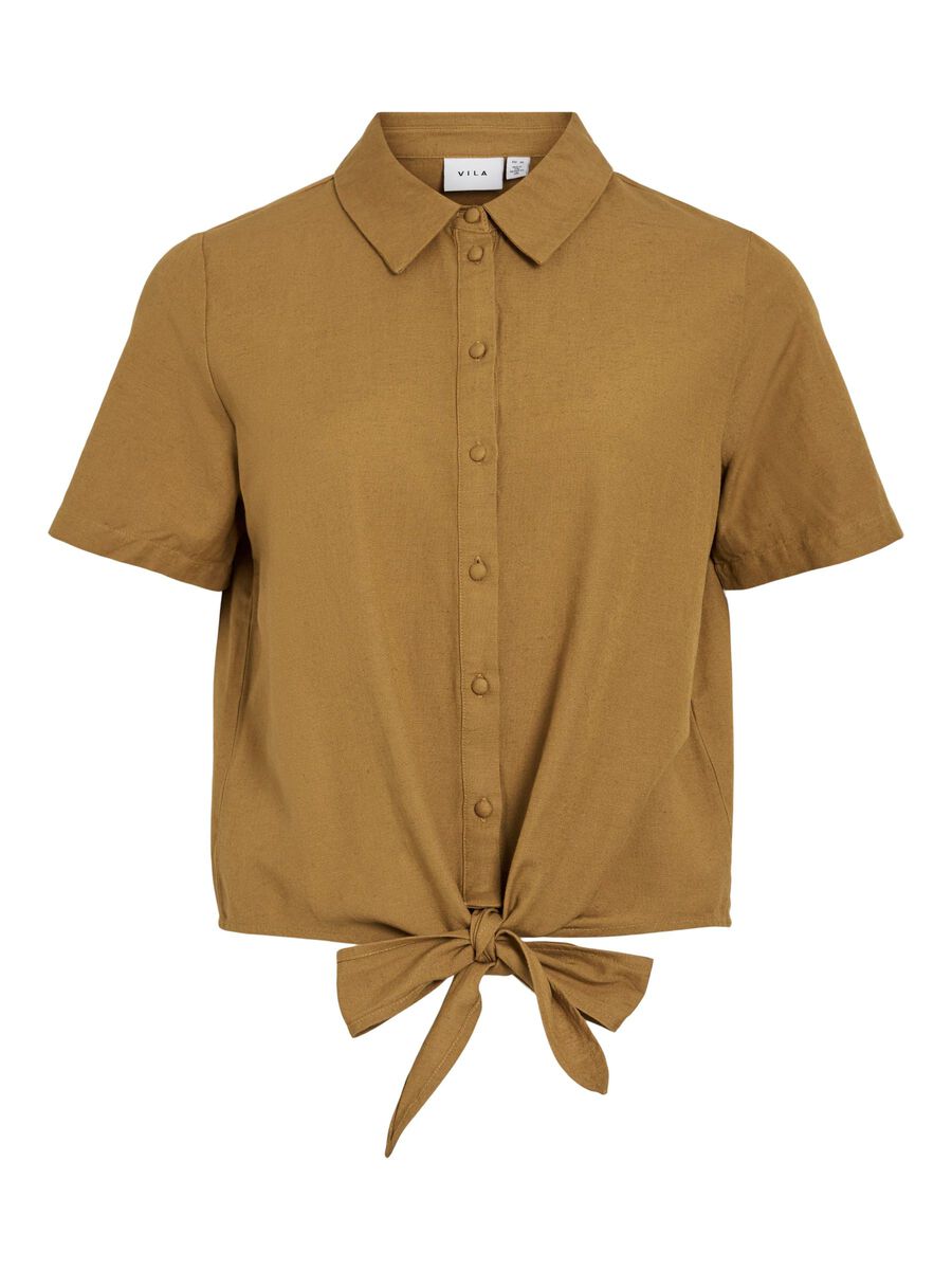 VILA FRONT KNOT SHORT SLEEVED SHIRT, Wood Thrush, highres - 14096244_WoodThrush_001.jpg
