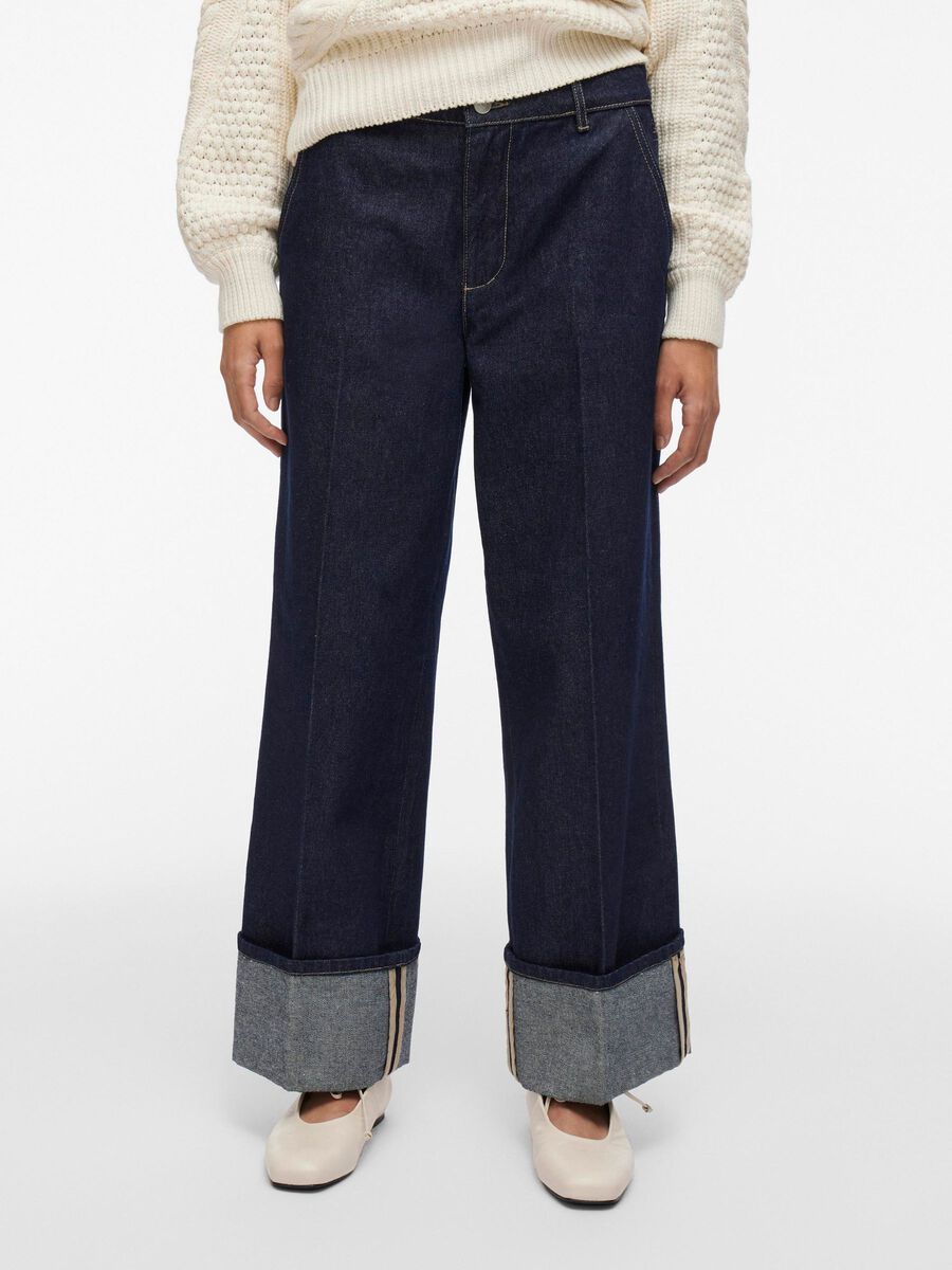 VILA MID-WAIST STRAIGHT FIT JEANS, Dark Medium Blue Denim, highres - 14107756_DarkMediumBlueDenim_003.jpg