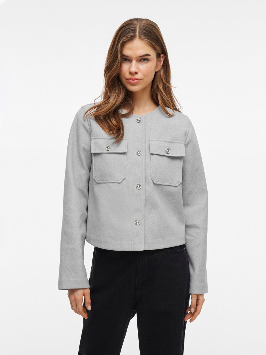 VILA BUTTON FRONT JACKET, Light Grey Melange, highres - 14105341_LightGreyMelange_003.jpg