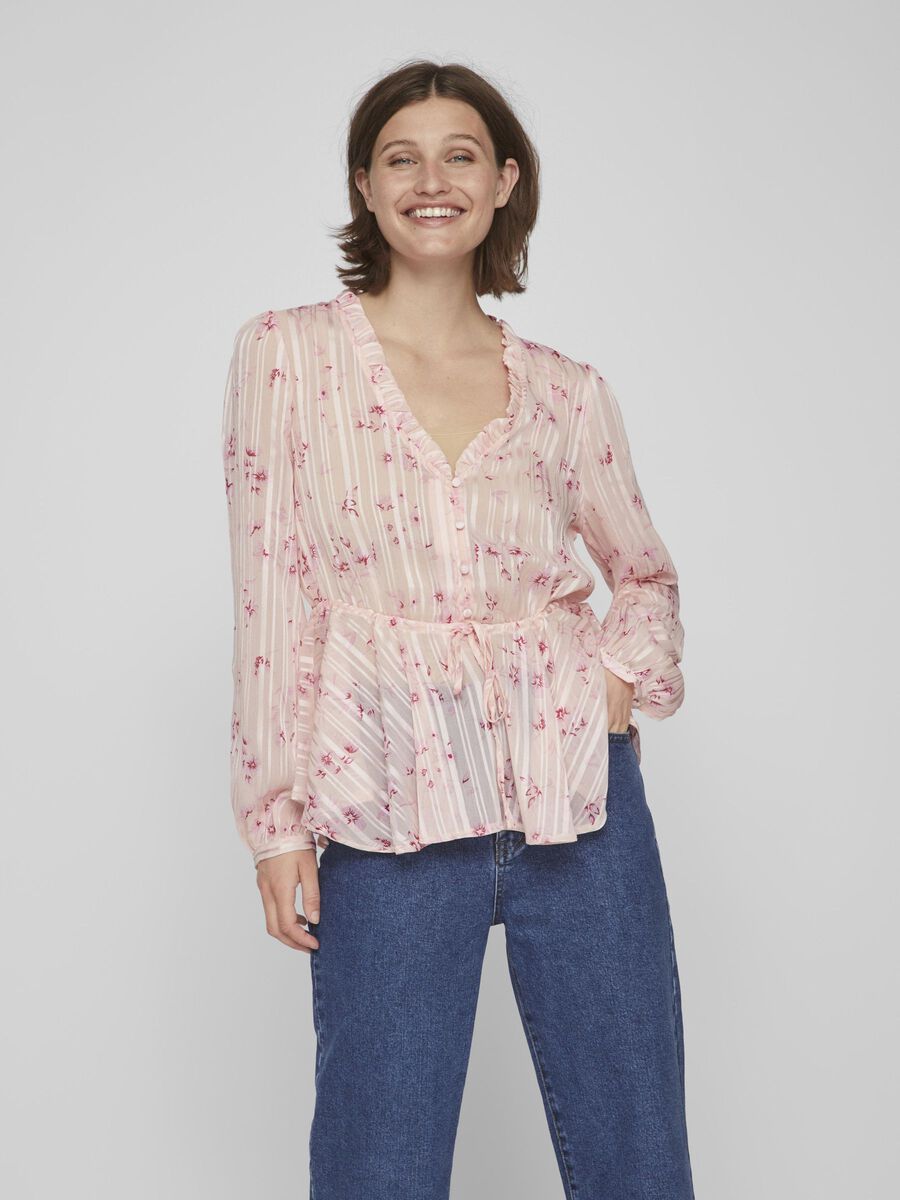 Vila KNOOPRIEM IN DE TAILLE TOP MET V-HALS, Ballerina, highres - 14079886_Ballerina_978070_003.jpg