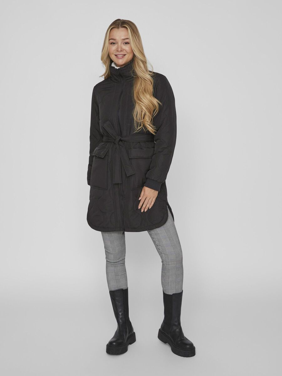 Vila TIE WAIST QUILTED COAT, Black, highres - 14076594_Black_003.jpg
