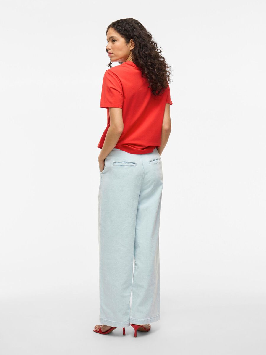 VILA HIGH WAIST WIDE LEG JEANS, Light Blue Denim, highres - 14105856_LightBlueDenim_004.jpg