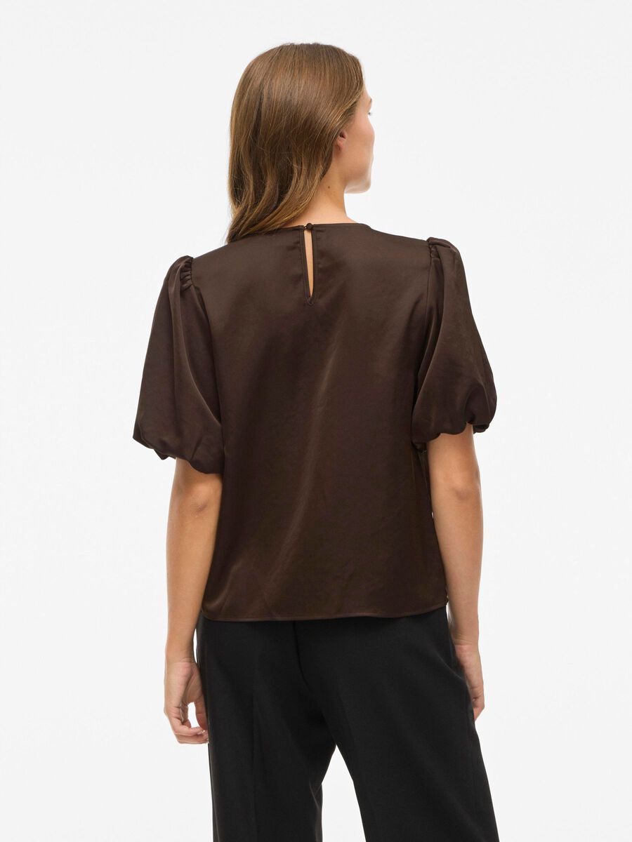Product carousel image - VIELLETTE RONDE HALS TOP MET KORTE MOUWEN, Coffee Bean | 2