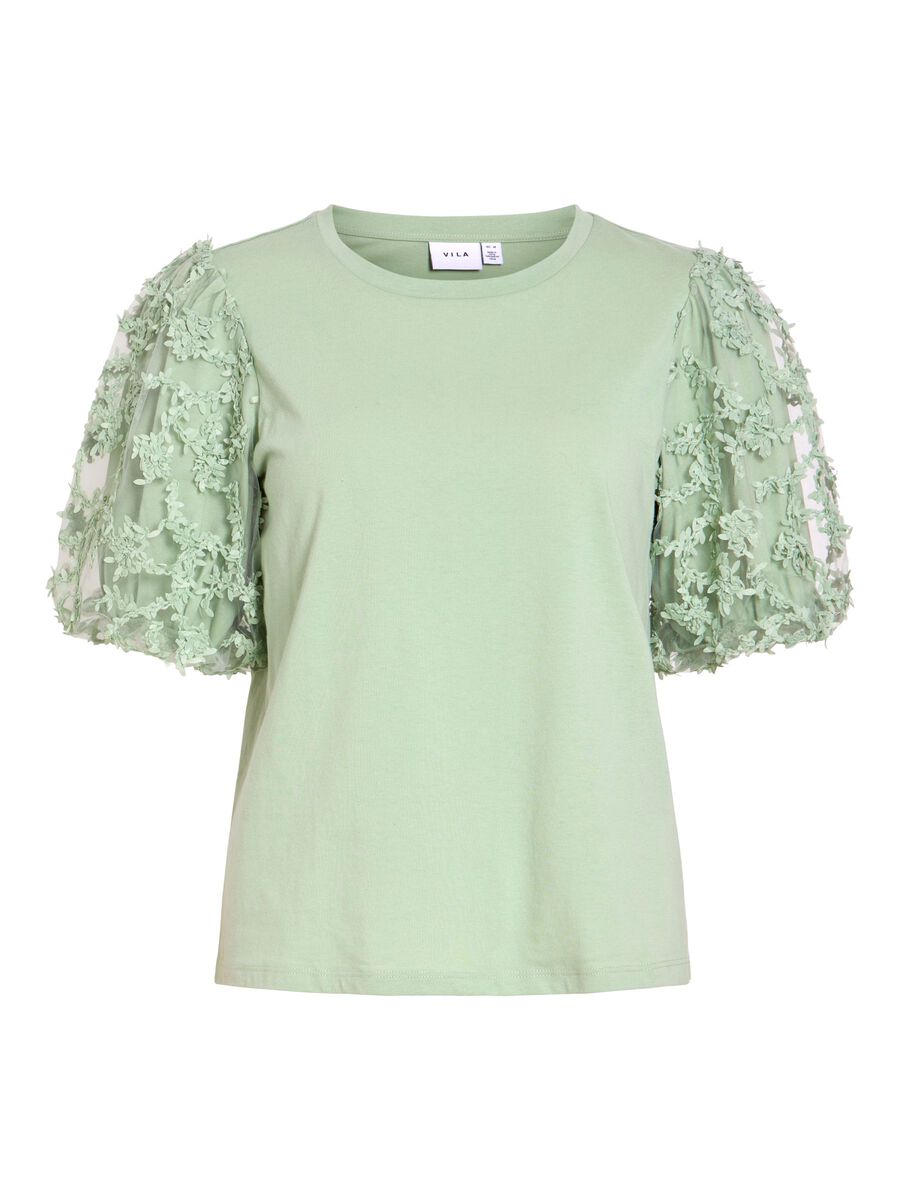 Product carousel image - VONESCA ROUND NECK SHORT SLEEVED TOP, Smoke Green | 1