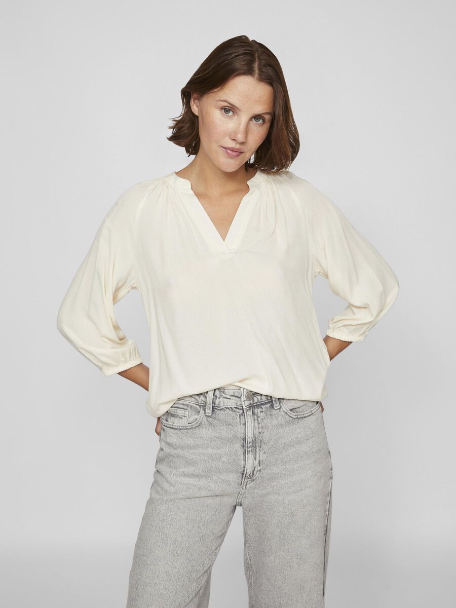 VILA V-NECK 3/4 SLEEVED TOP, Birch, highres - 14100705_Birch_003.jpg