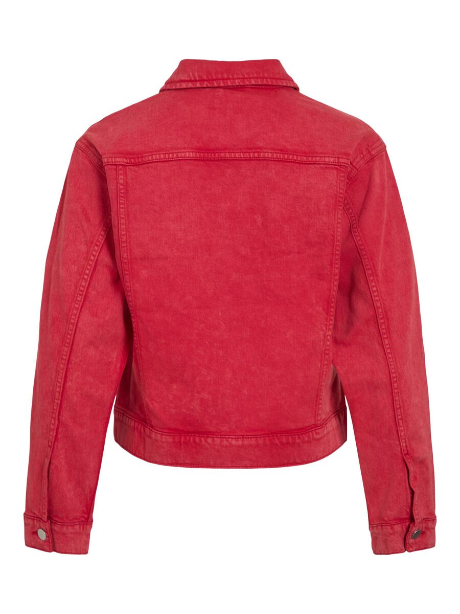 VILA BUTTONED DENIM JACKET, Aurora Red, highres - 14104699_AuroraRed_002.jpg
