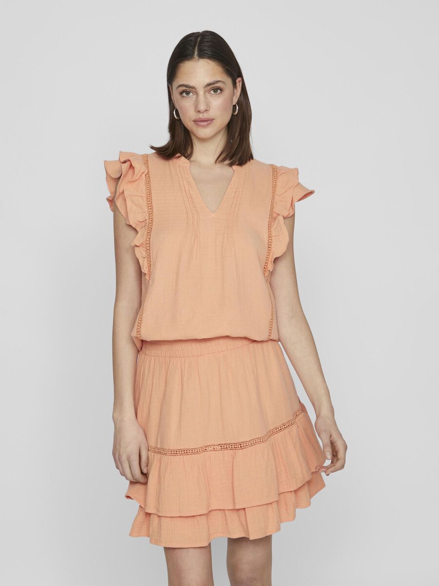 VILA RUFFLE SHORT SLEEVED TOP, Shell Coral, highres - 14093835_ShellCoral_003.jpg