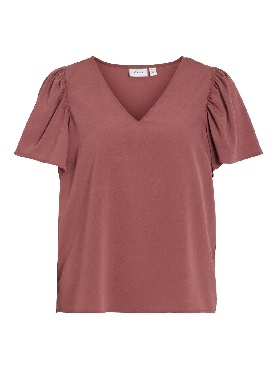 VILA V-NECK SHORT SLEEVED TOP, Rose Brown, highres - 14109690_RoseBrown_001.jpg