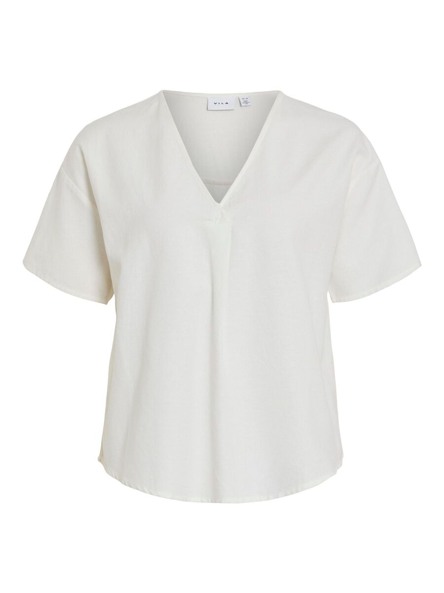 VILA V-NECK SHORT SLEEVED TOP, Snow White, highres - 14096245_SnowWhite_001.jpg