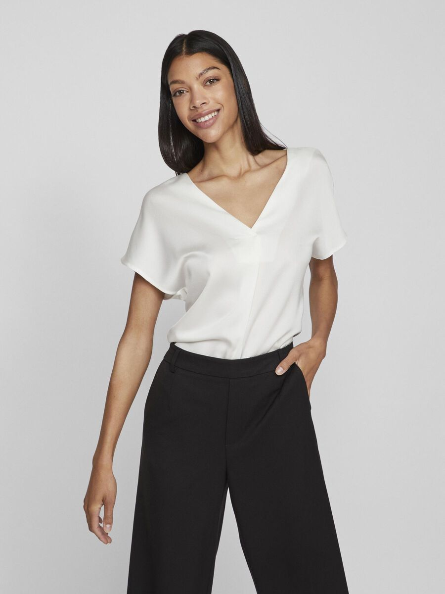 VILA VIELLETTE V-NECK SHORT SLEEVED TOP, Snow White, highres - 14089239_SnowWhite_003.jpg