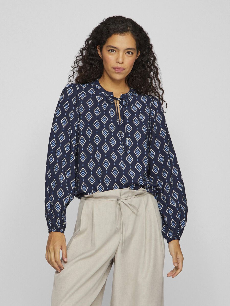 VILA PATTERNED LONG SLEEVED TOP, Navy Blazer, highres - 14108792_NavyBlazer_1201244_003.jpg