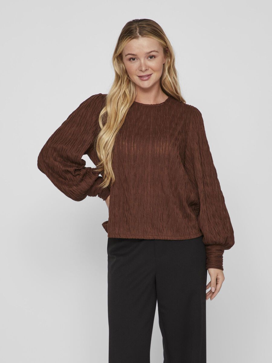 Vila TEXTURED LONG SLEEVED TOP, Shaved Chocolate, highres - 14090173_ShavedChocolate_003.jpg