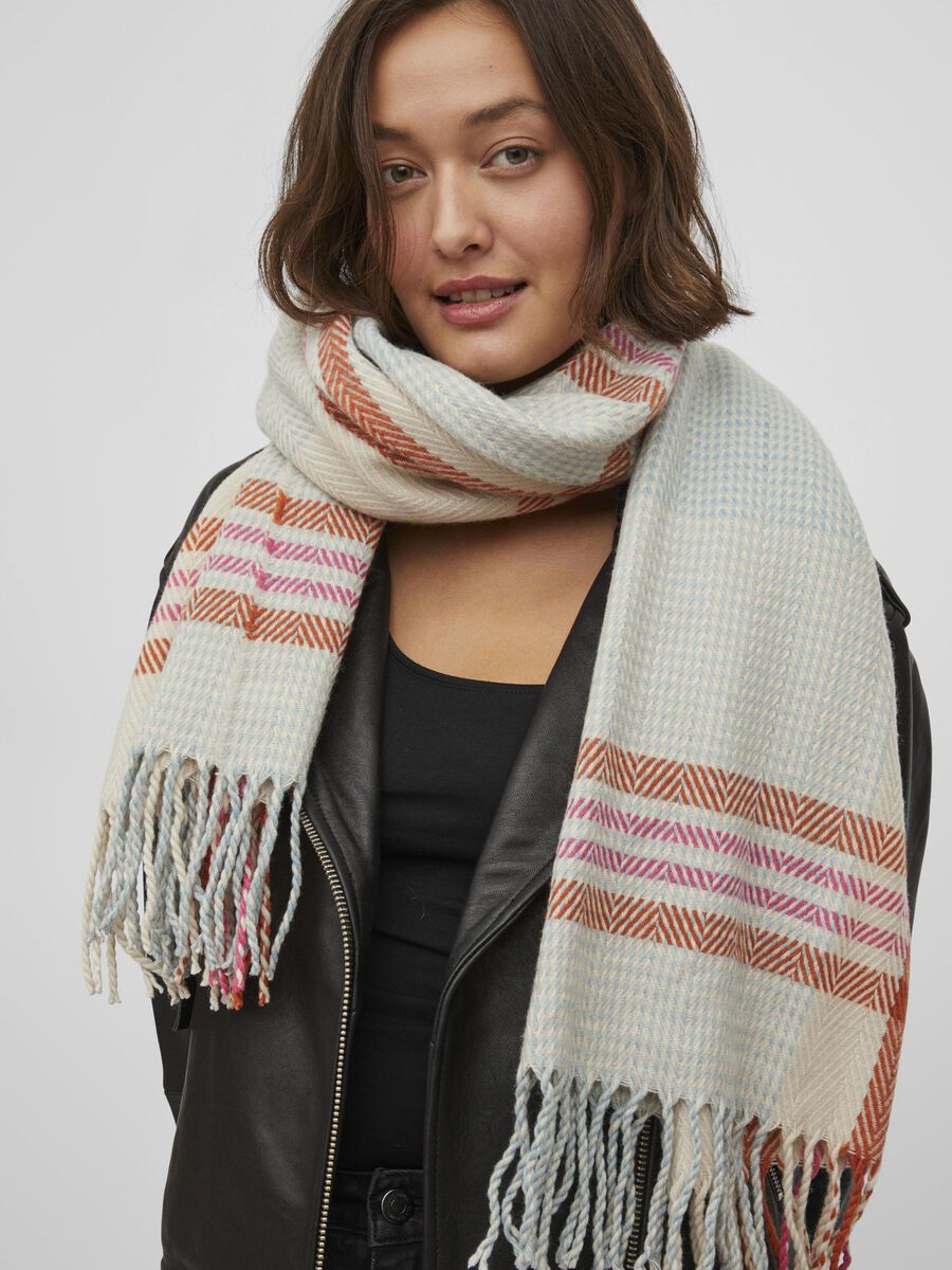 Vila CHECKED FRINGE SCARF, Birch, highres - 14076536_Birch_003.jpg