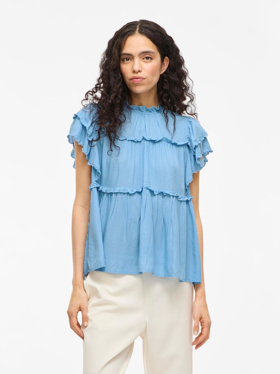 VILA VIPRETA HIGH NECK CAP SLEEVE TOP, Blissful Blue, highres - 14112805_BlissfulBlue_003.jpg