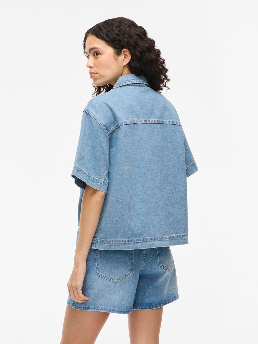 VILA VIHIMLA SHORT SLEEVED CAMICIA DI JEANS, Light Blue Denim, highres - 14112086_LightBlueDenim_004.jpg