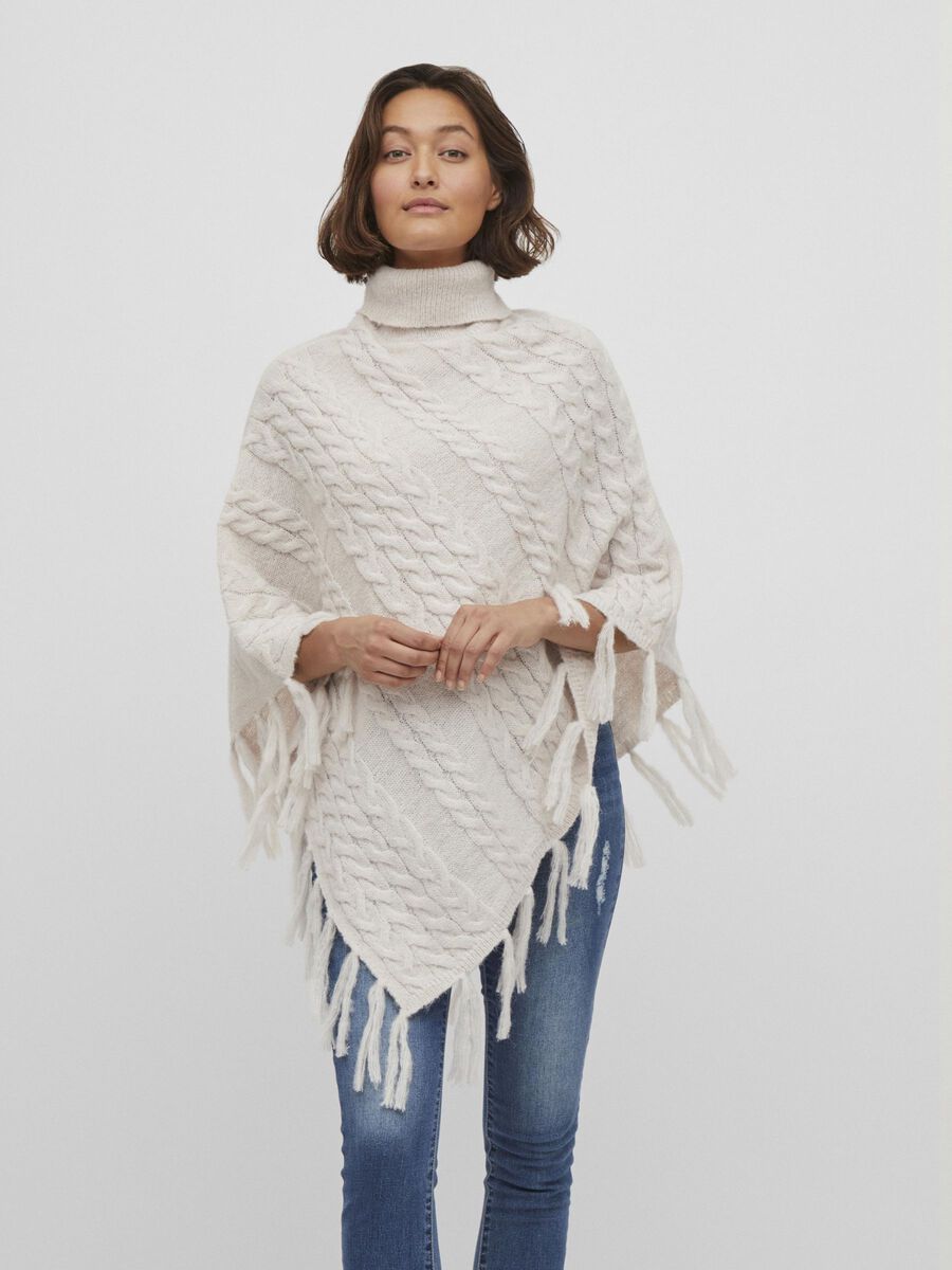 Supply Familiar excitement TURTLENECK PONCHO (White) | Vila® Official Online Shop
