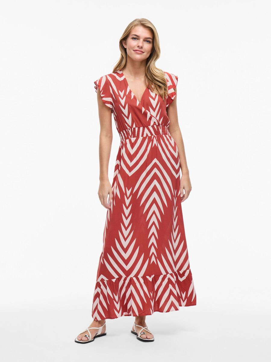 VILA V-NECK MAXI DRESS, Red Ochre, highres - 14110023_RedOchre_1218778_003.jpg