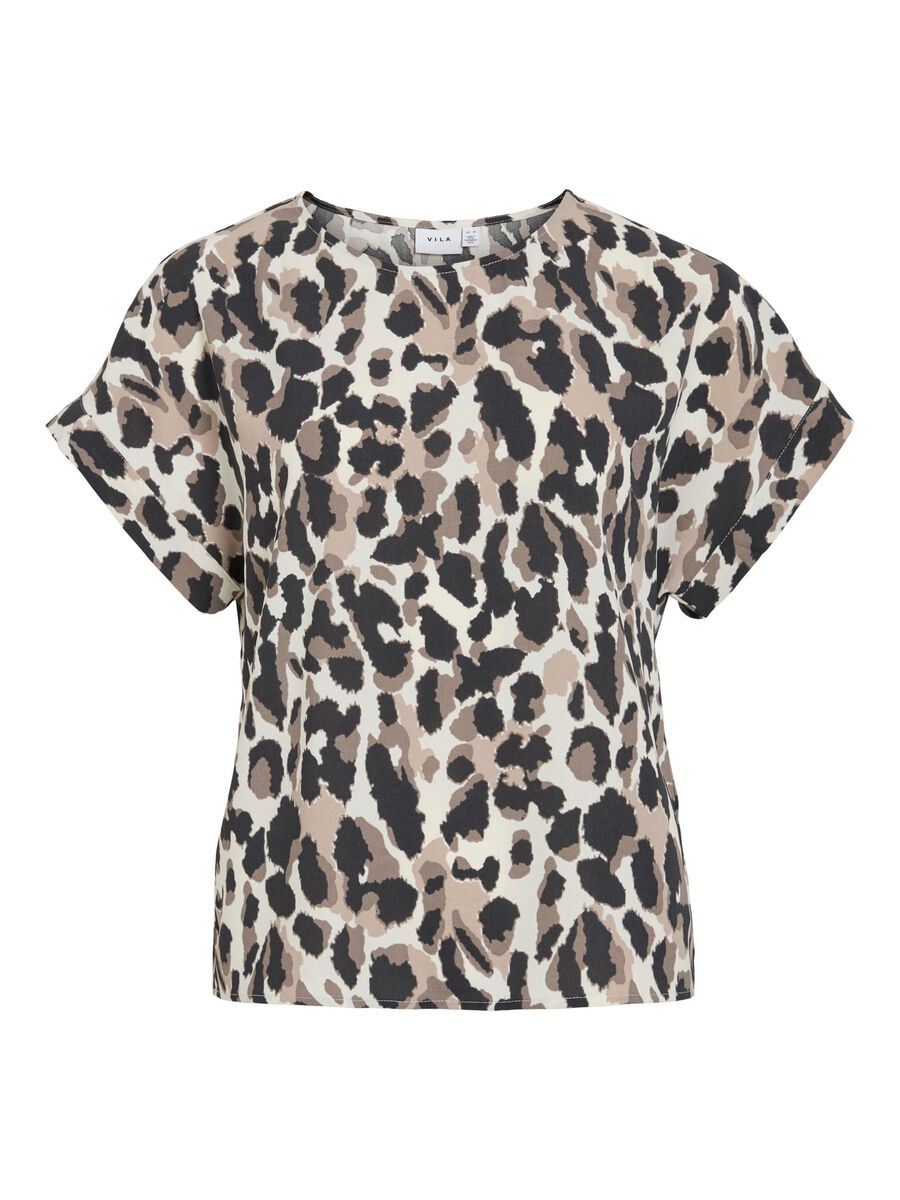 VILA ROUND NECK SHORT SLEEVED TOP, Birch, highres - 14101663_Birch_1178658_001.jpg