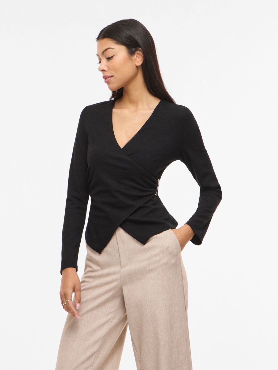 Product carousel image - VIANNI V-NECK LONG SLEEVED TOP, Black | 1