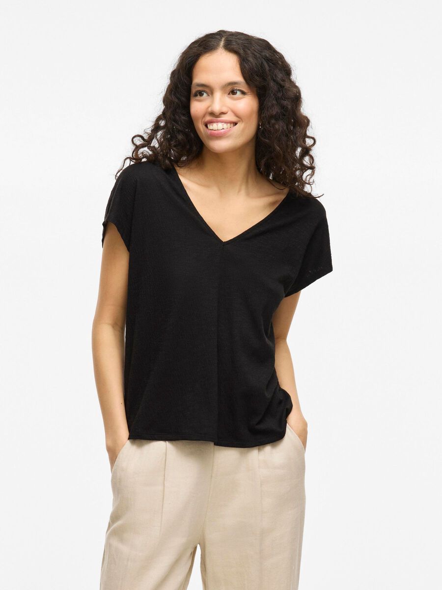 VILA V-NECK CAP SLEEVE TOP, Black Beauty, highres - 14105378_BlackBeauty_003.jpg