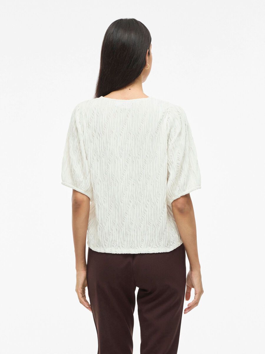 VILA VIOLANA V-NECK SHORT SLEEVED TOP, Cloud Dancer, highres - 14111696_CloudDancer_004.jpg
