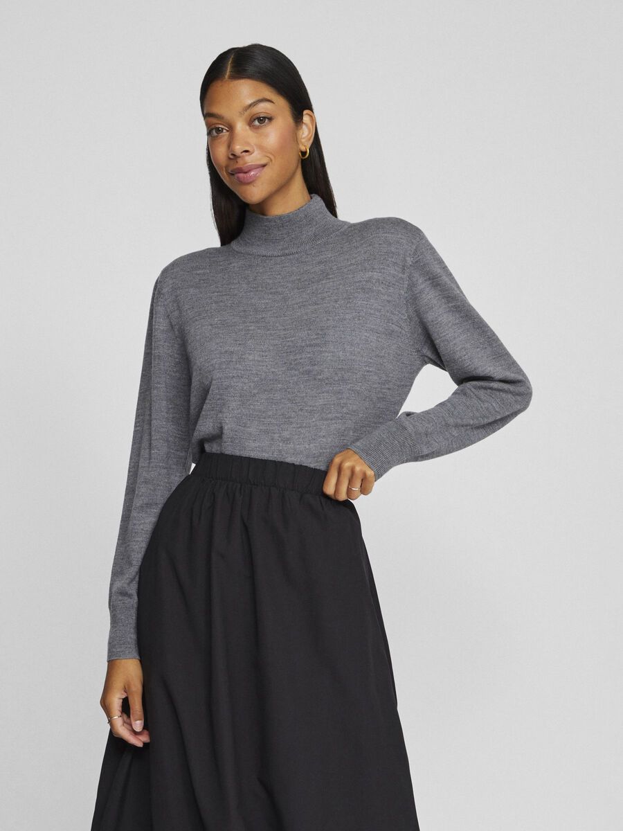 VILA TURTLENECK KNITTED PULLOVER, Medium Grey Melange, highres - 14104929_MediumGreyMelange_003.jpg