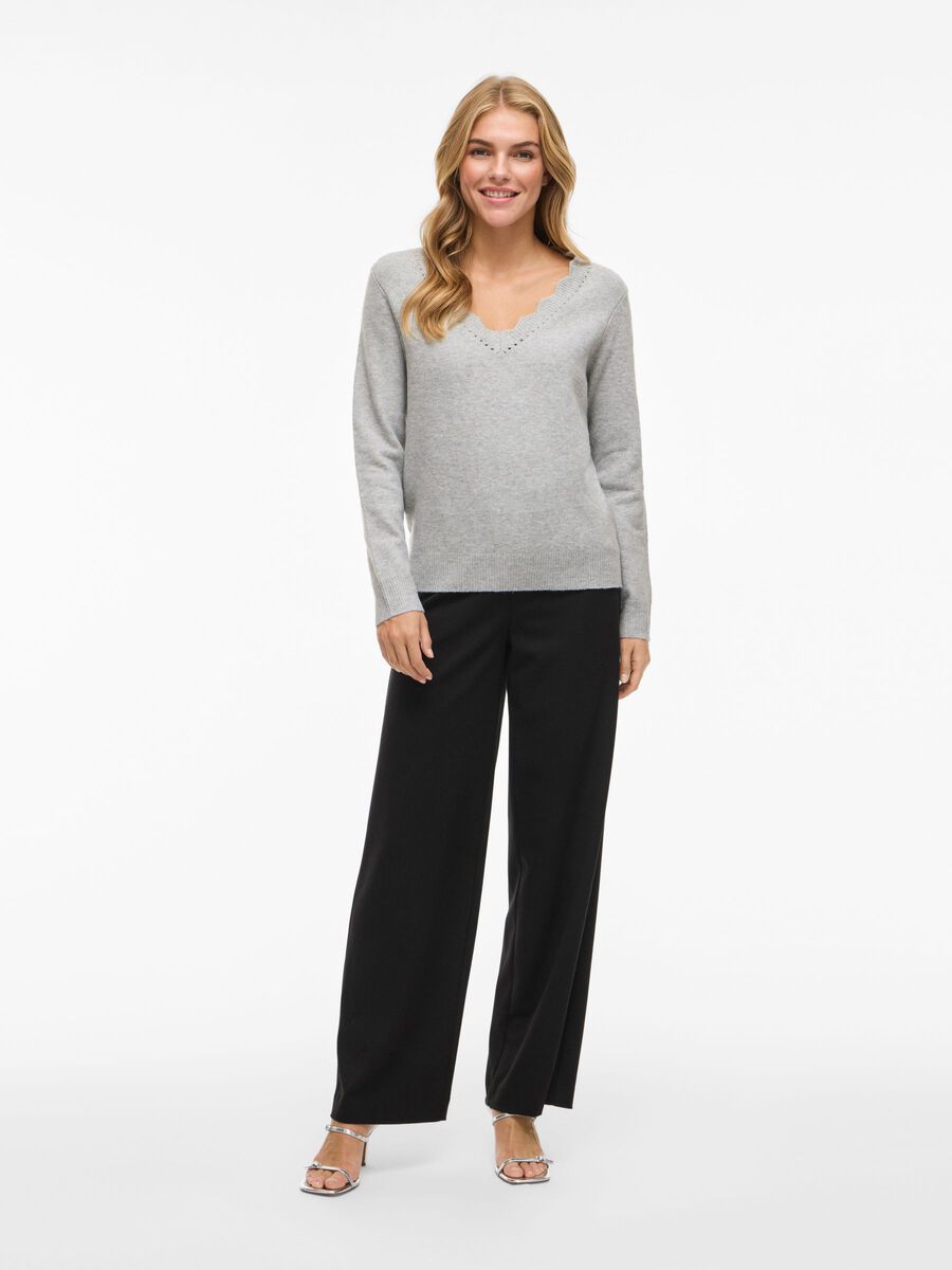 Carousel image - VINIKOLINA V-NECK KNITTED PULLOVER, Light Grey Melange | 4
