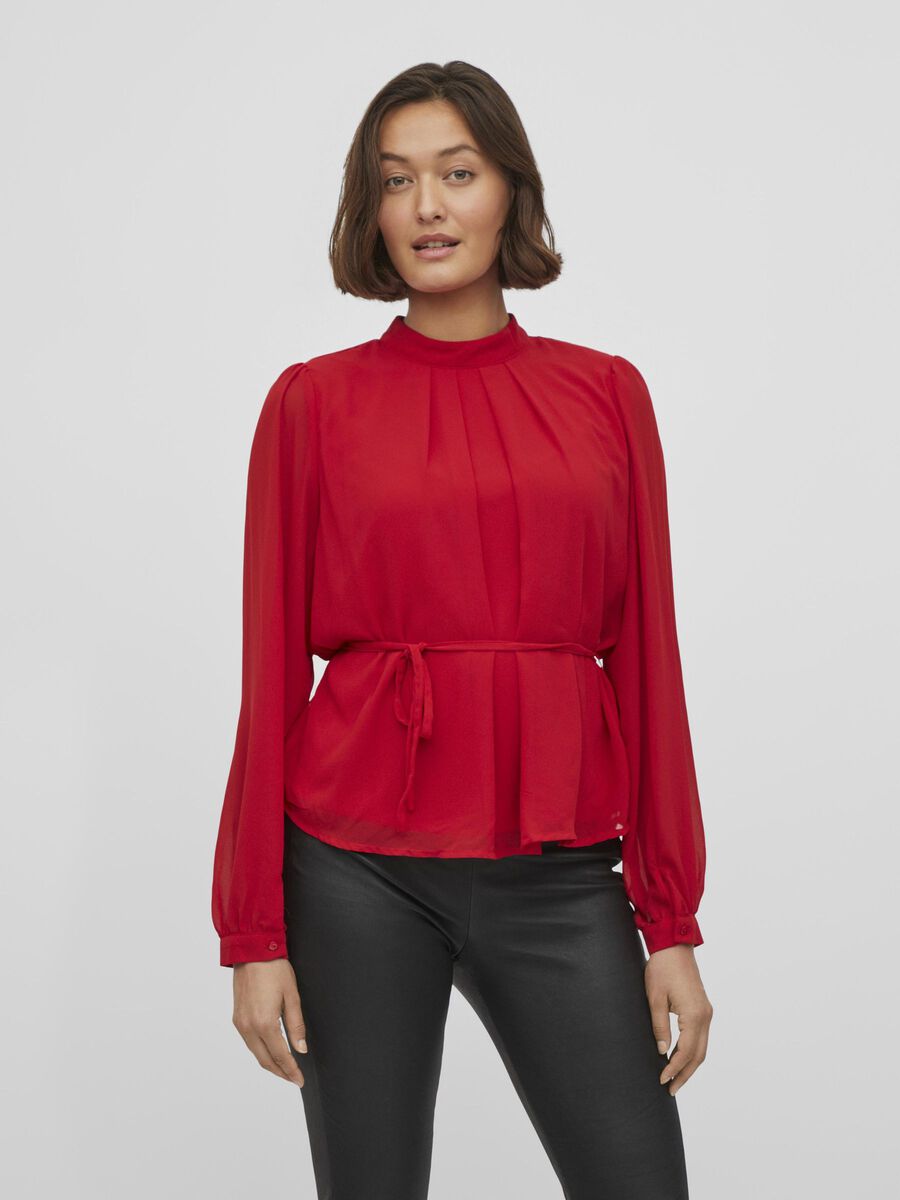 Vila TIE BELT BLOUSE, Pompeian Red, highres - 14083269_PompeianRed_003.jpg