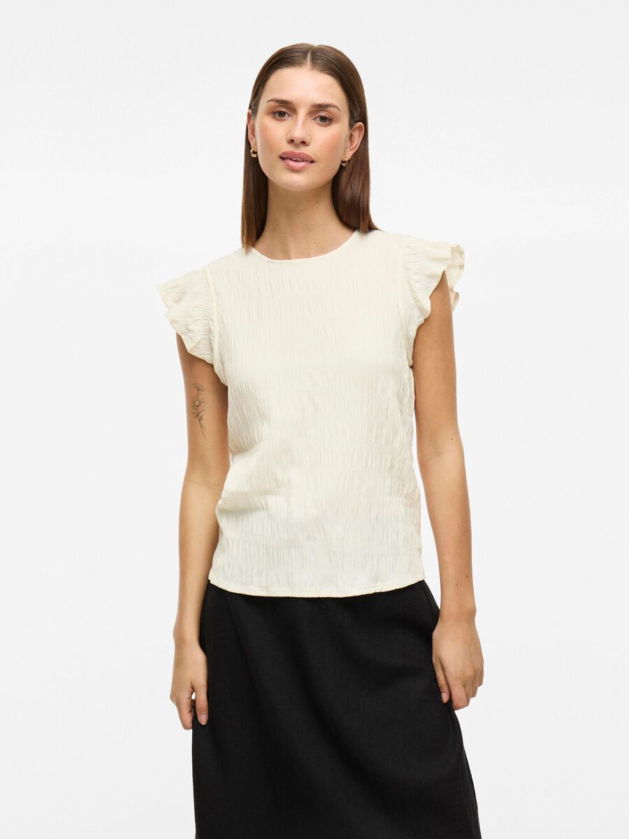 VILA ROUND NECK SHORT SLEEVED TOP, Birch, highres - 14105511_Birch_003.jpg