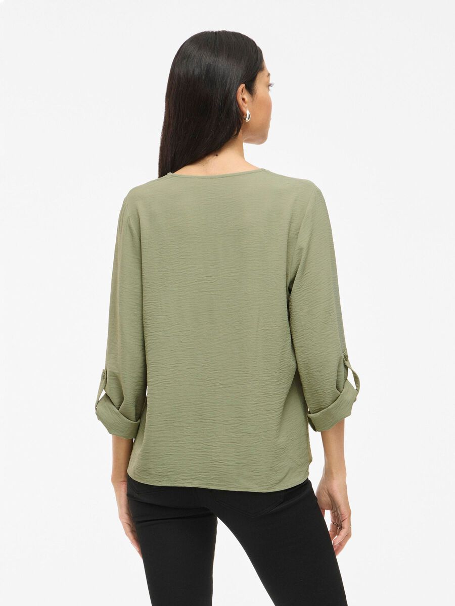 VILA VIJOSA V-NECK 3/4 SLEEVED TOP, Oil Green, highres - 14102906_OilGreen_004.jpg