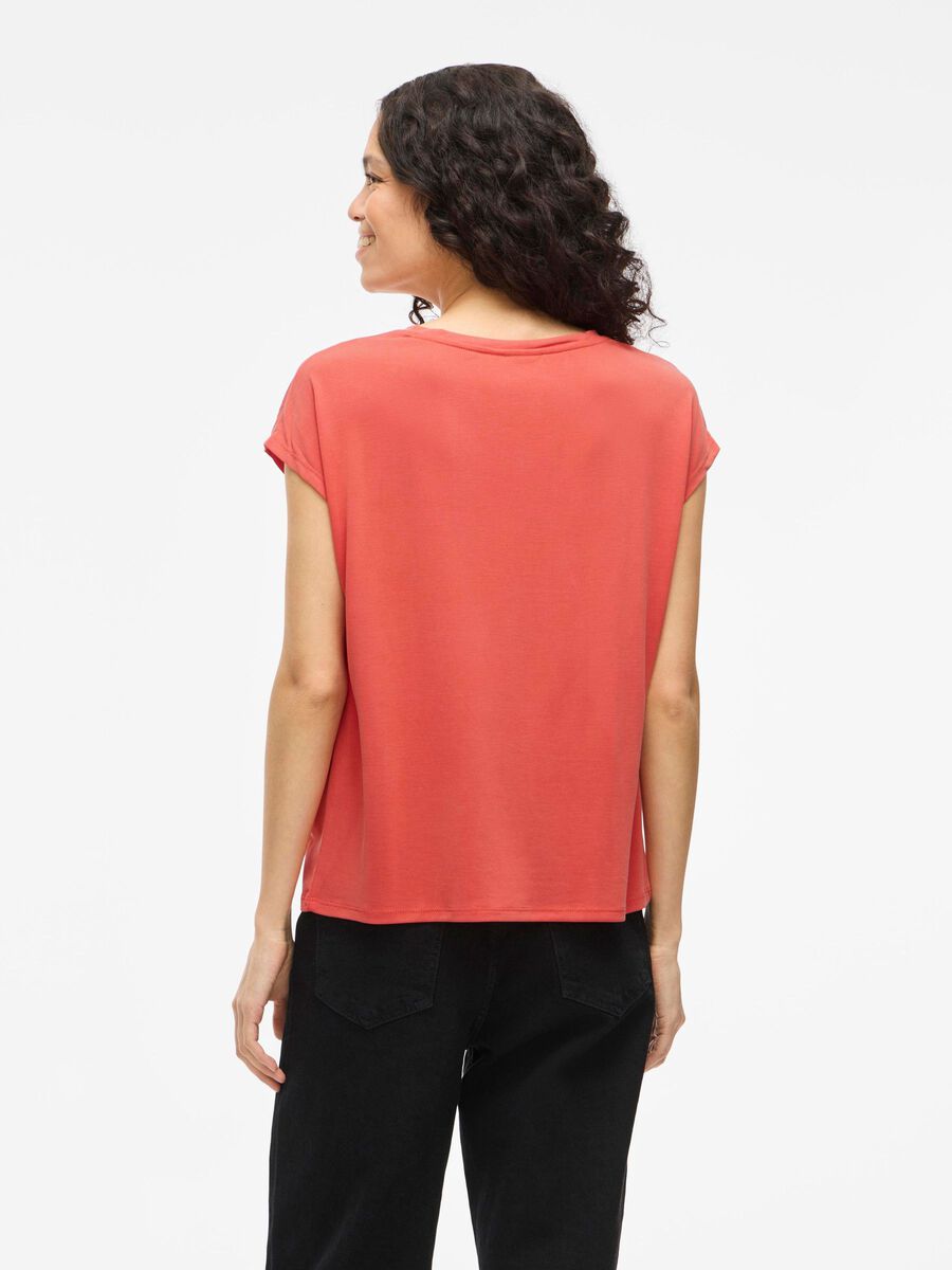 VILA VIMODALA V-NECK SHORT SLEEVED TOP, Paprika, highres - 14074847_Paprika_004.jpg