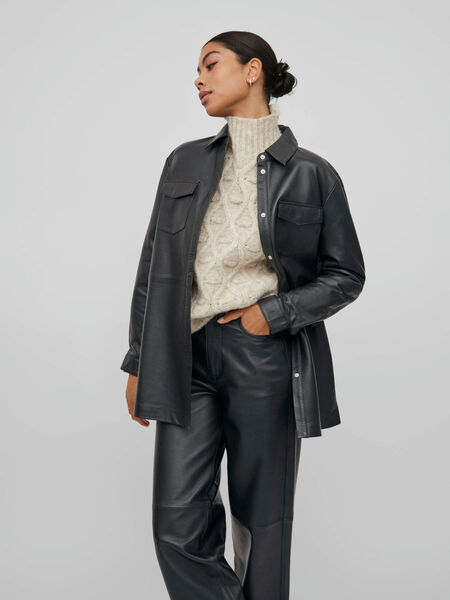 Vila LONG LEATHER SHIRT, Black, highres - 14082496_Black_003.jpg