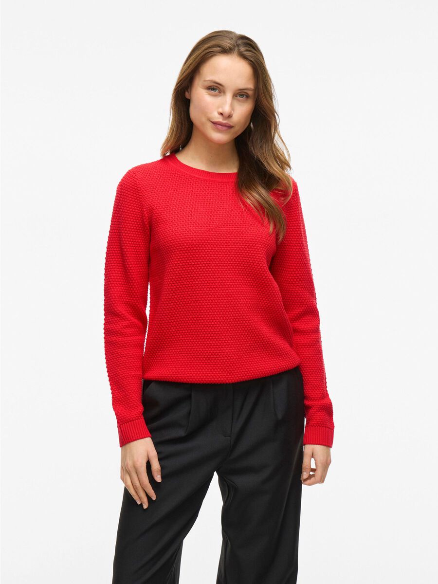 VILA VIDALO BASIC KNITTED PULLOVER, Poppy Red, highres - 14082767_PoppyRed_003.jpg