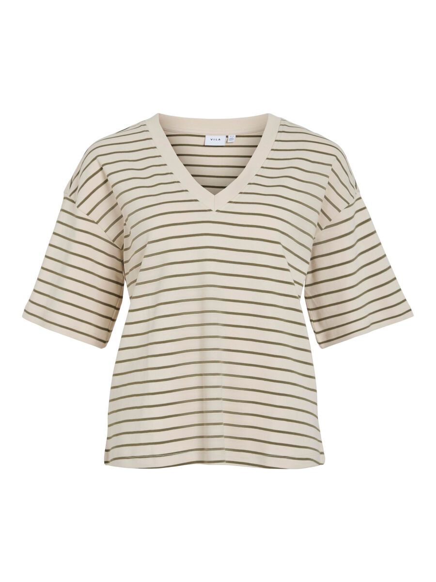 VILA V-NECK SHORT SLEEVED TOP, Birch, highres - 14103325_Birch_1183062_001.jpg