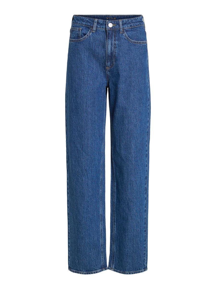 VILA VIKELLY HIGH-WAIST STRAIGHT FIT JEANS, Medium Blue Denim, highres - 14084730_MediumBlueDenim_1194960_001.jpg