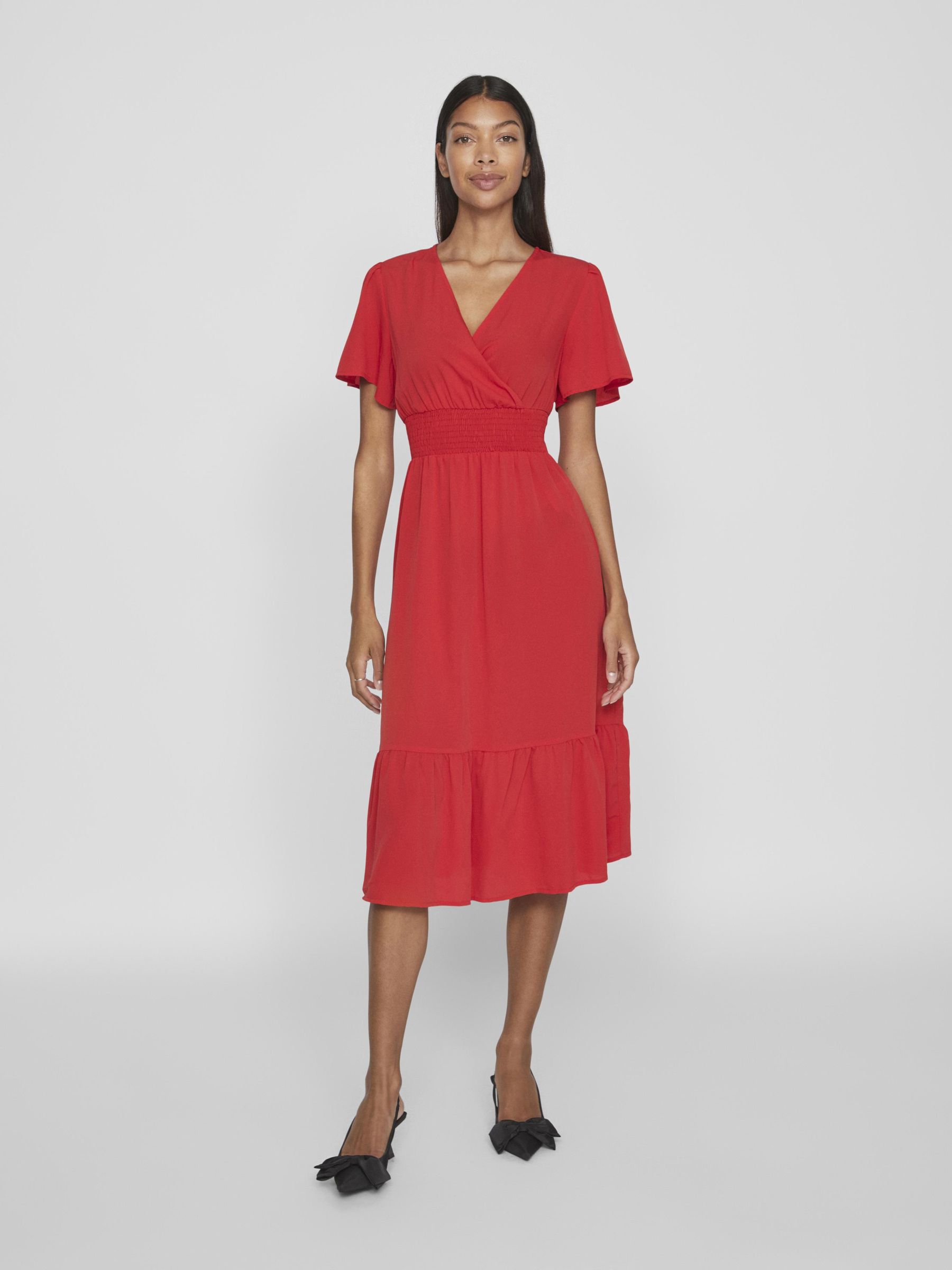A MANCHES COURTES ROBE MI LONGUE Rouge VILA