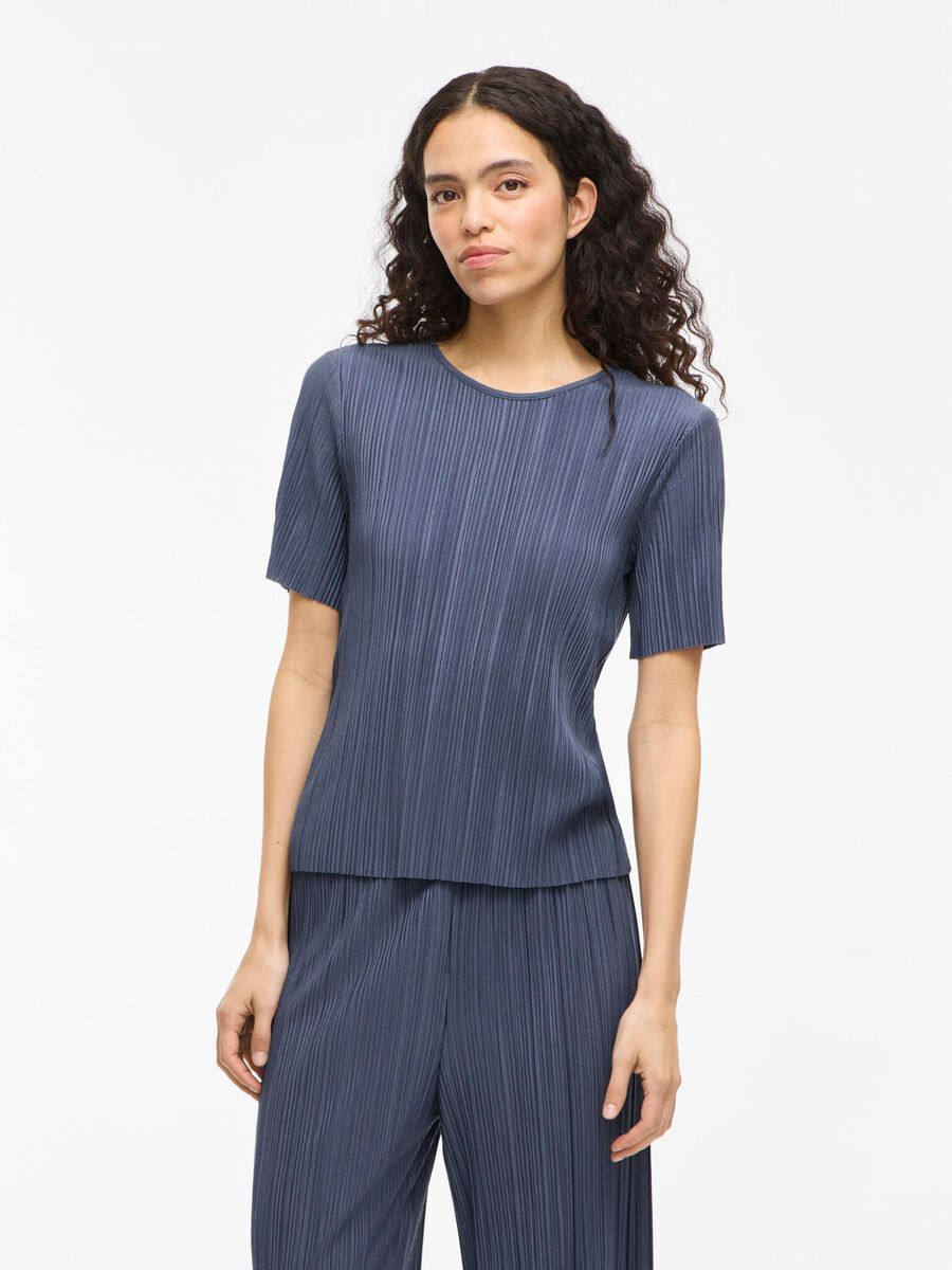 VILA VIPLISA PLEATED SHORT SLEEVED TOP, Vintage Indigo, highres - 14089481_VintageIndigo_003.jpg