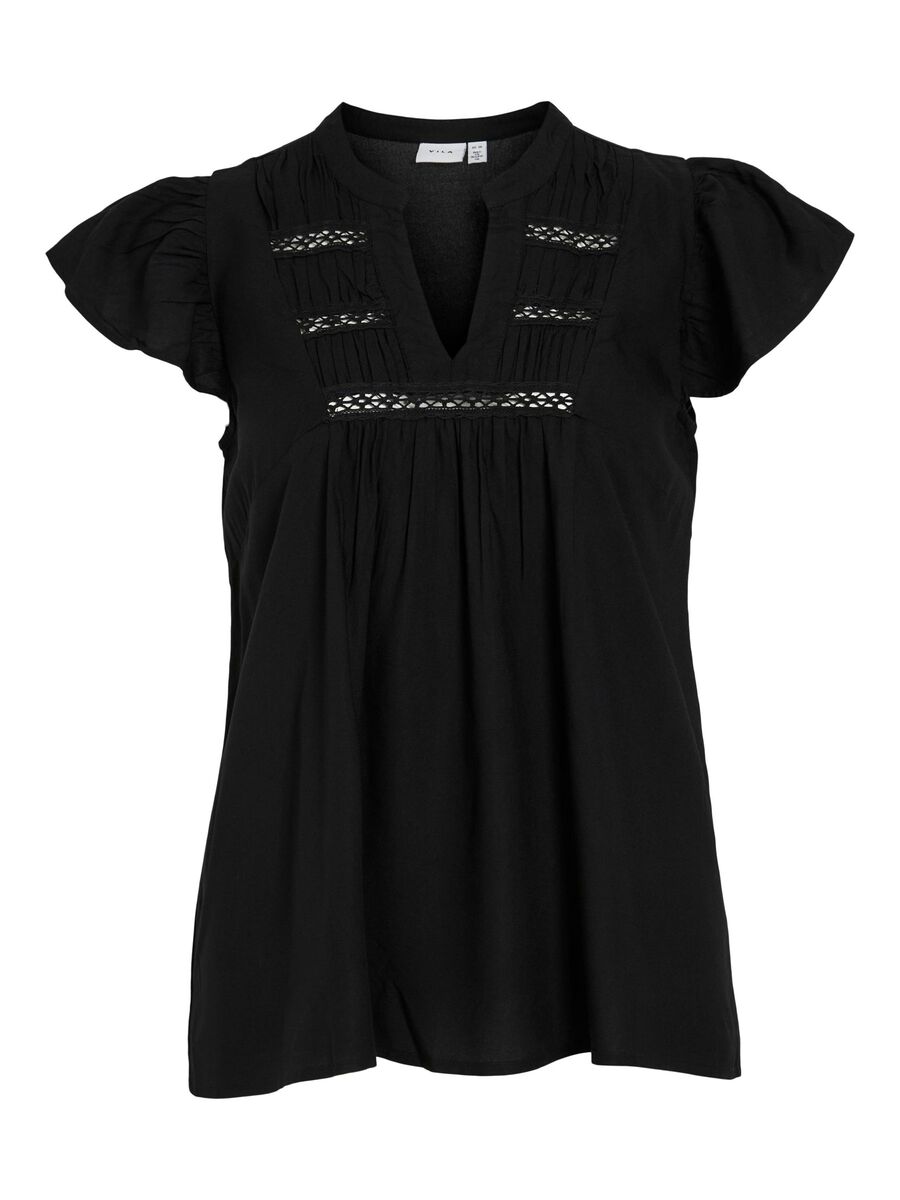 VILA VIVISIA V-NECK CAP SLEEVE TOP, Black Beauty, highres - 14106953_BlackBeauty_001.jpg