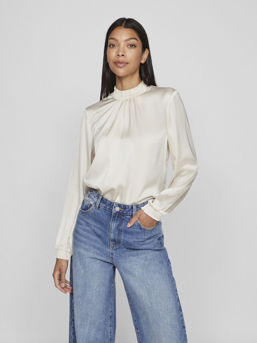 VILA HIGH NECK LONG SLEEVED BLOUSE, Birch, highres - 14103232_Birch_003.jpg