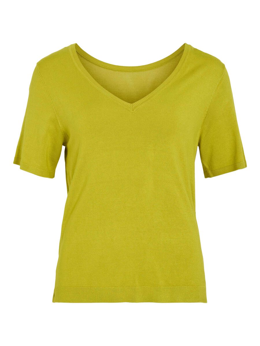 VILA SHORT SLEEVED KNITTED TOP, Citronelle, highres - 14100578_Citronelle_001.jpg