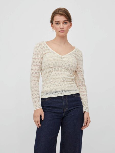 Vila PETITE - LACE LONG SLEEVED TOP, Birch, highres - 14086791_Birch_1033065_003.jpg