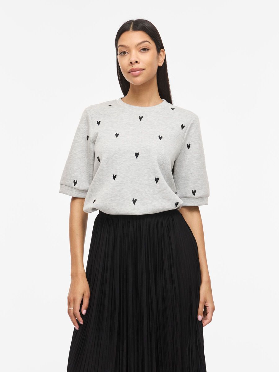 Product carousel image - VISIF ROUND NECK SHORT SLEEVED SWEATSHIRT, Light Grey Melange | 1