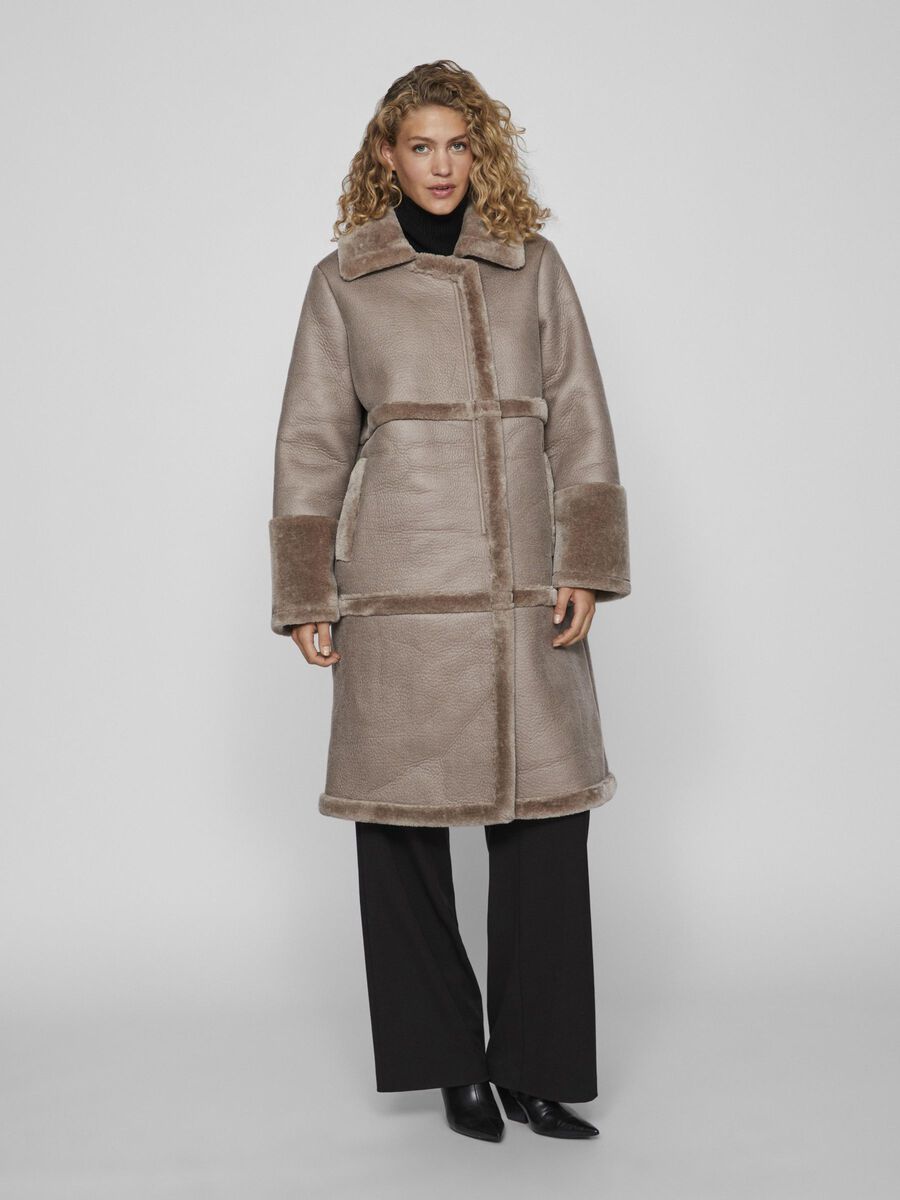 Vila FAUX SHEARLING CAPPOTTO, Simply Taupe, highres - 14088328_SimplyTaupe_003.jpg