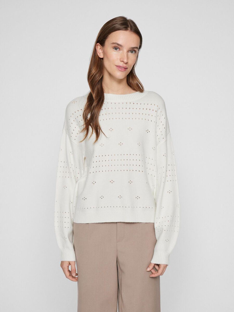 VILA VIRIL ROUND NECK KNITTED PULLOVER, White Alyssum, highres - 14101222_WhiteAlyssum_003.jpg